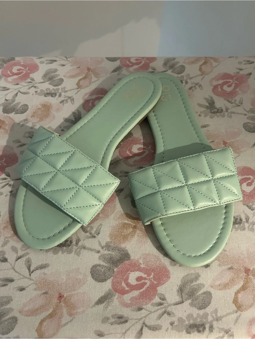 Quilted Slide Sandals in Mint Green - Women's Comfortable Slip-Ons
